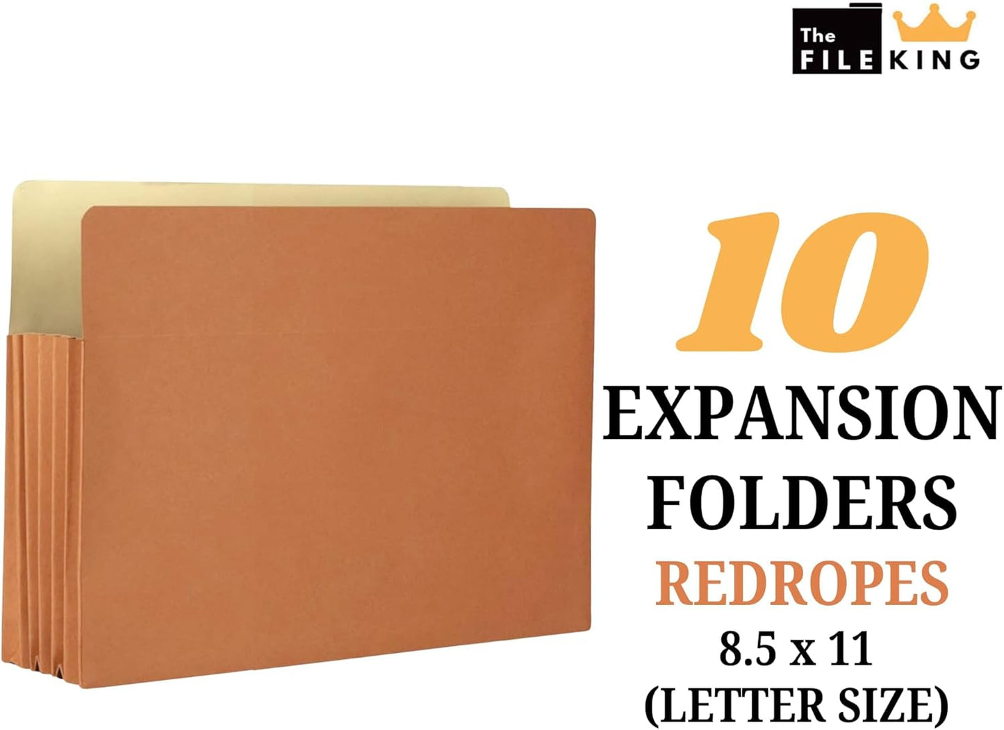 The File King Accordion File Folders Letter Size | Box of 10 Redropes | Expanding File Folder - 5.25" Expansion | Expandable Accordian File Organizer Pocket | Redwell Filing Organization & Storage
