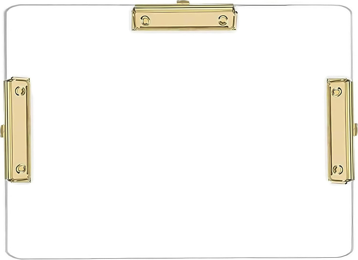JIARI 1 Pack Clear Acrylic Horizontal with 3 Clip Clipboard Large Size 11" x 17" (3 Clip-Gold 1 Pack)
