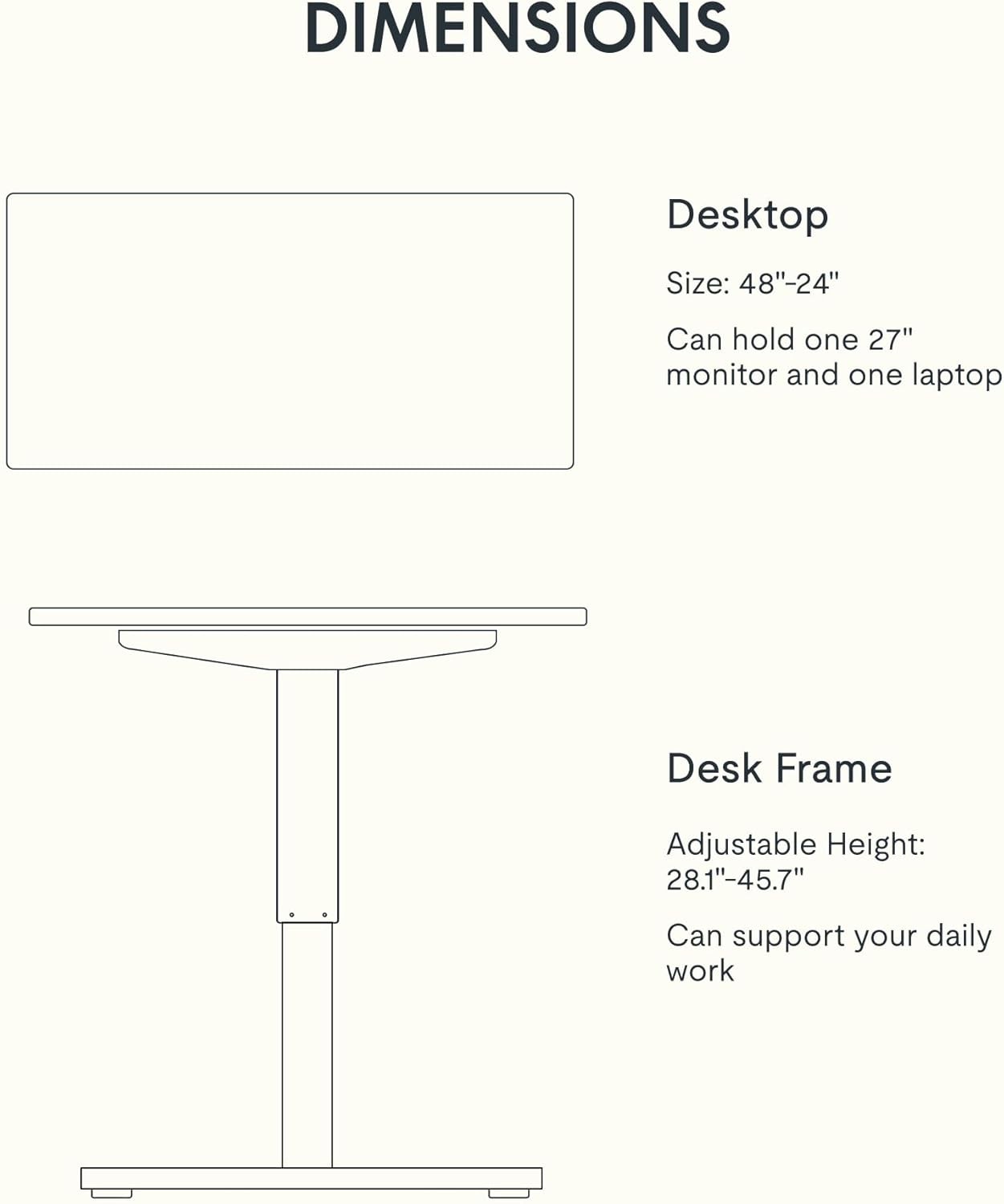 FLEXISPOT EN1 Whole-Piece Standing Desk, 48 x 24 Inches Height Adjustable Desk for Home Office (Black Frame + 48 in Maple Top)