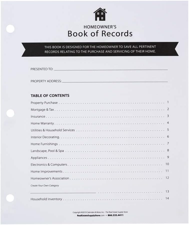 Homeowner's Book of Records Binder, Organize Household Receipts and Home Repair Record Keeping (Black - 2 Pack)