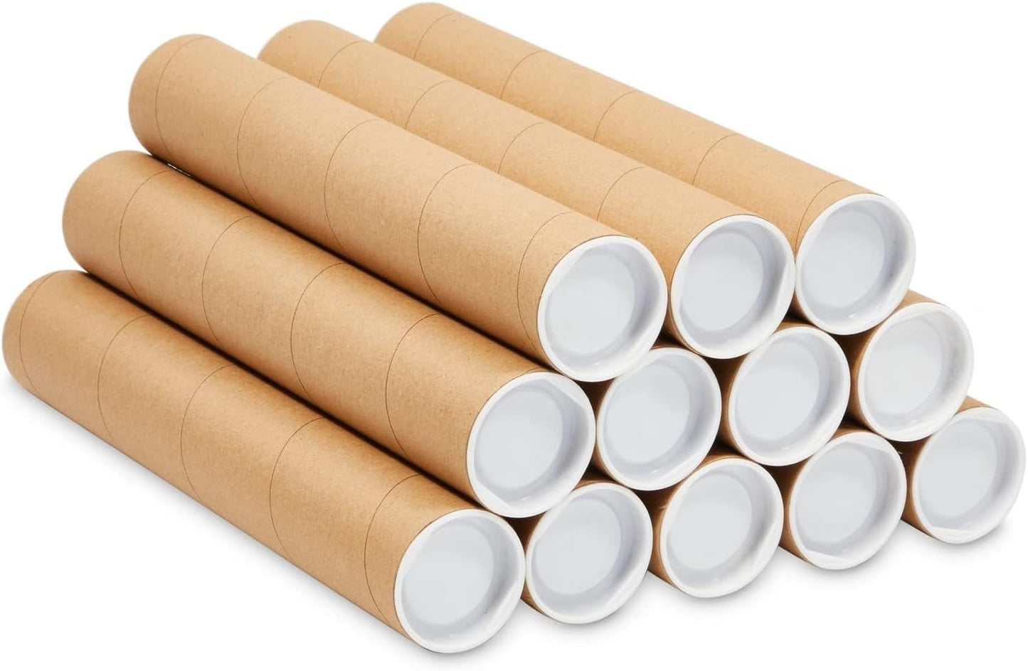 Stockroom Plus Poster Tube - 2 in x 12 in, 12-Pack, Brown Kraft - Tube Mailers with Caps & Spiral Construction for Impact Protection & Poster Storage