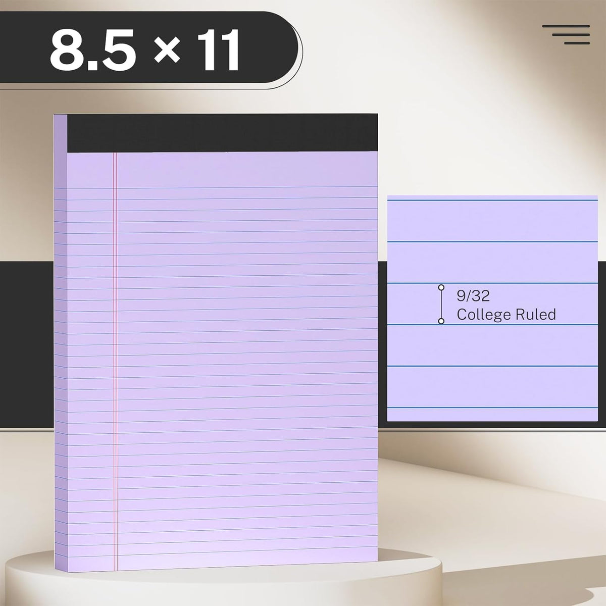 300 Sheets Purple Legal Pads 8.5 x 11 College Ruled Paper 6-Pack Note Pad Narrow Ruled 50 Sheets per Notepad Perforated Writing Pad Durable Sturdy Back 8x11 Pads of Paper
