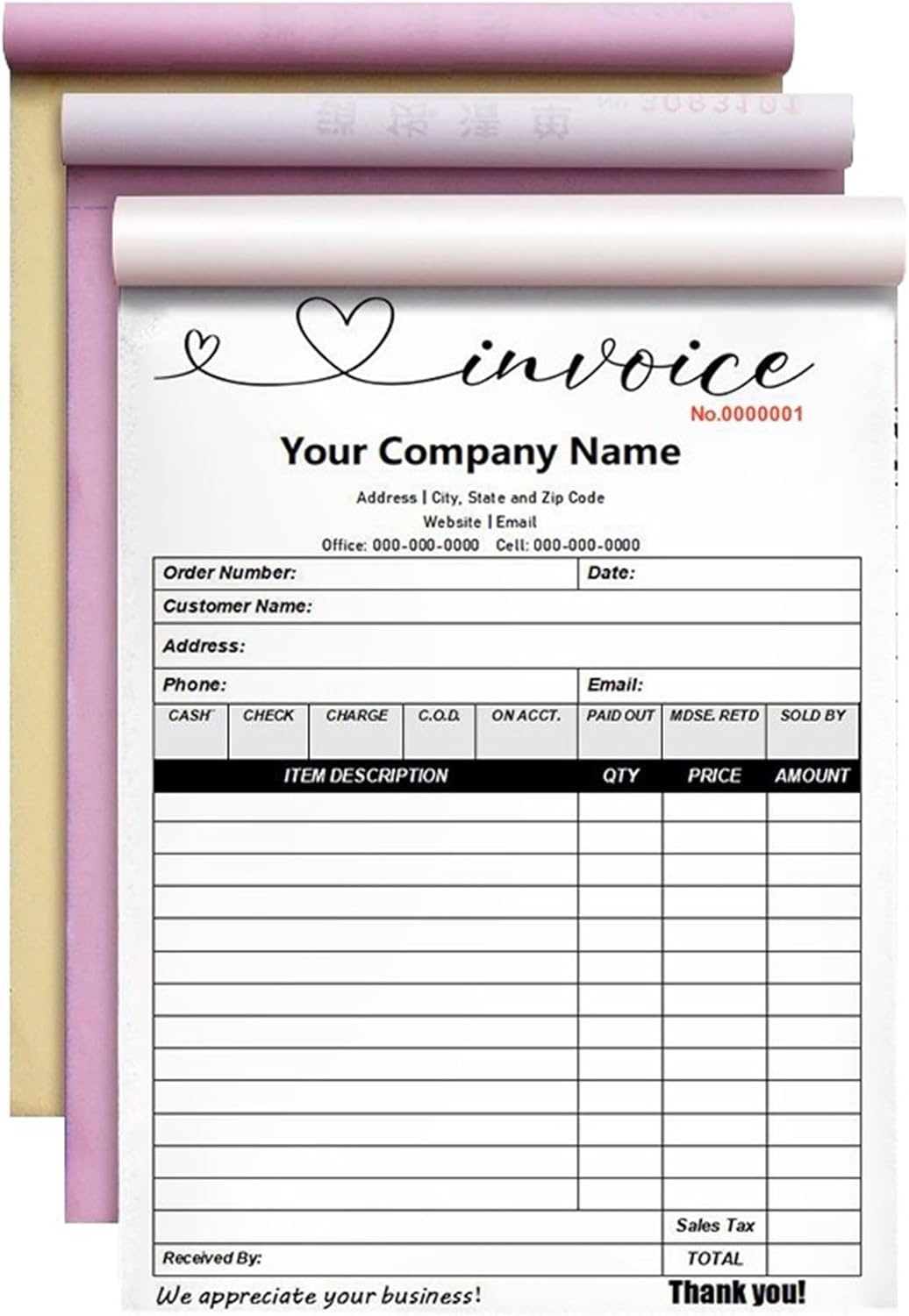 Custom Invoice Book in 3-Part /2-Part Receipt Book with Carbon Copies Personalized Carbonless Service Invoice Form Books Sales Order Book with Company Name Logo Address,F-Invoice Book