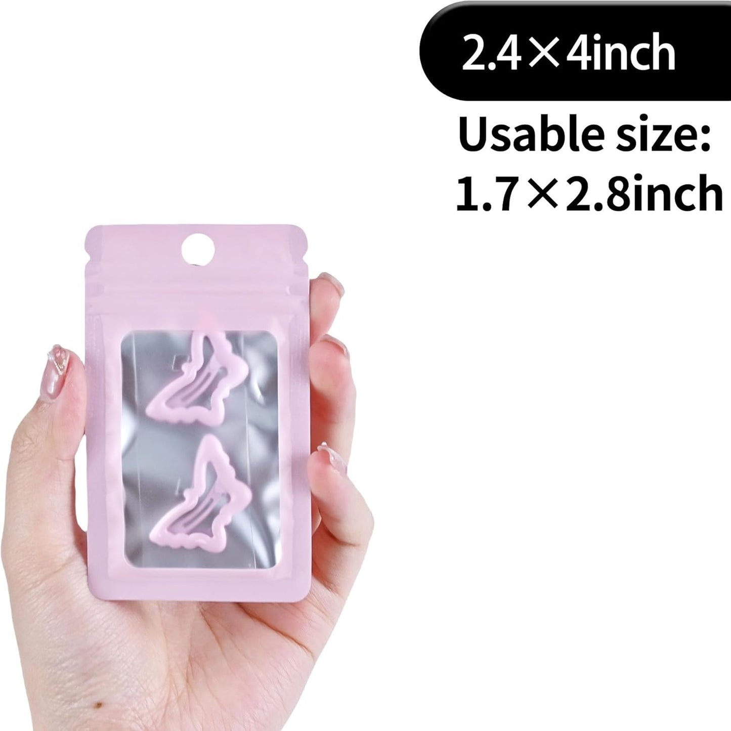 Resealable Mylar Pouch Bag Great for Office Home Party Favor Food Storage (100PCS, Pink Color, 2.4 x 4 inch)