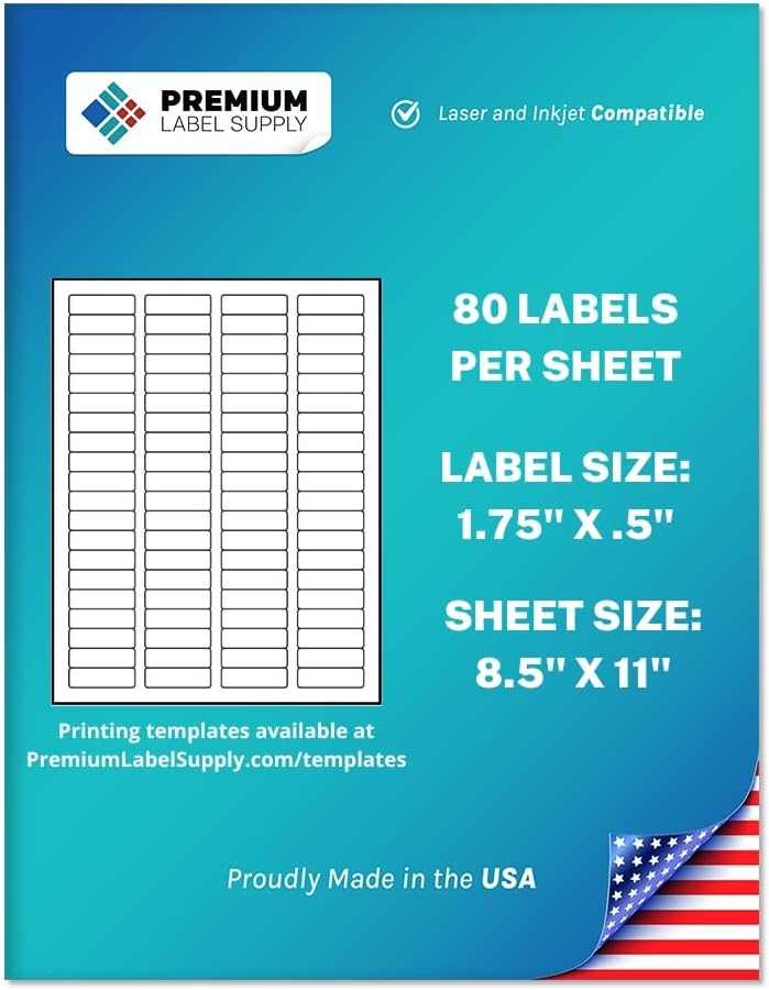 Premium Label Supply White Sticker Return Address Labels – 1.75" x .5" – Laser/Inkjet Compatible – (80 per Sheet), 1000 Sheets – 80,000 Total Adhesive Labels