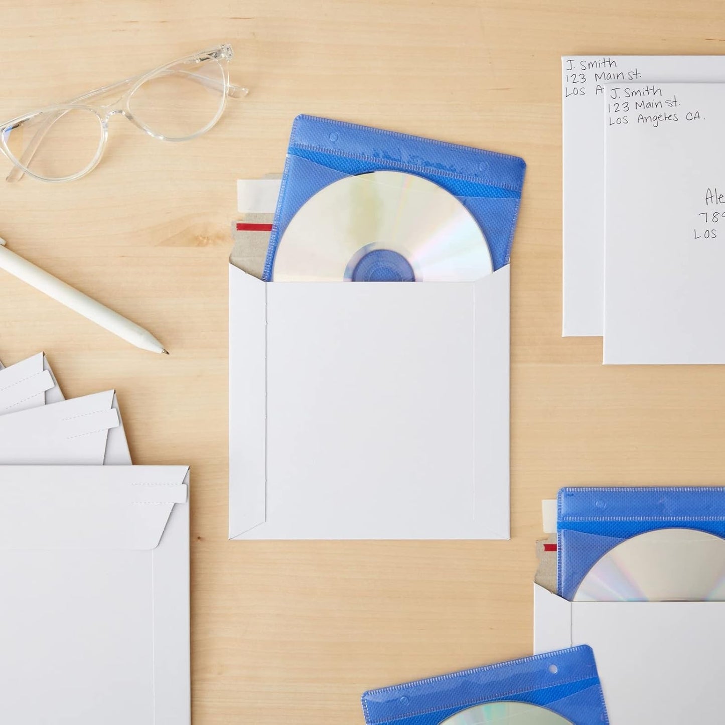 CD Mailers - 100-Pack, 6x6-Inch, White Flat Square - 450 GSM Thick Cardboard Envelopes for DVDs, Photos & Trading Cards