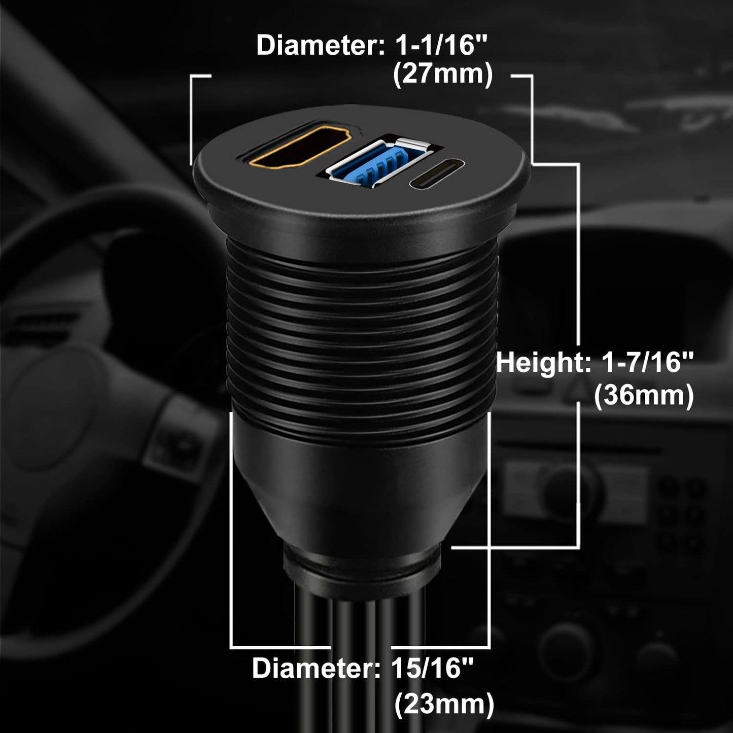 BATIGE USB 3.0 & Type C 3.1 & HDMI Male to Female Car USB C Flush Mount Extension Cable USB 3.0 Dash Mount for Car Truck Boat Motorcycle - 3ft
