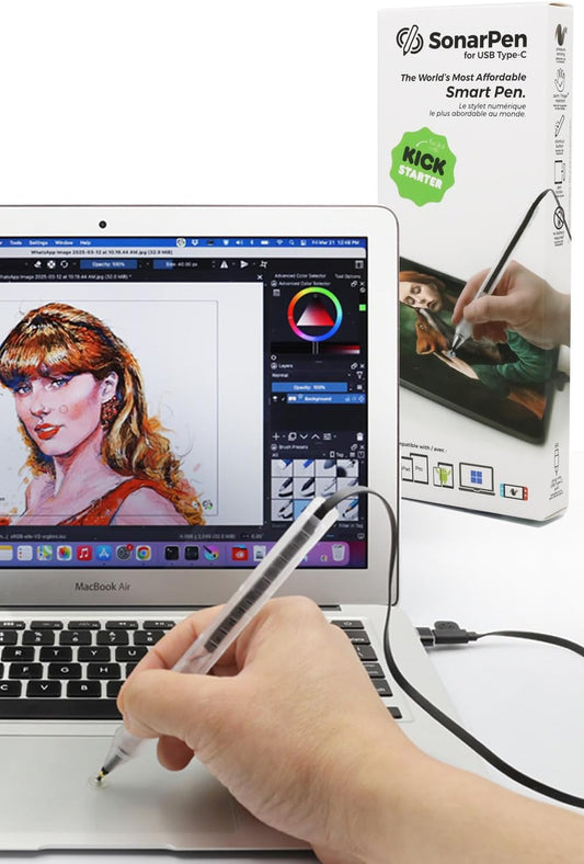 SonarPen (USB C): Pressure Sensitive Stylus Pen, with Palm Rejection and Shortcut Button. Battery-Less. Compatible with Apple iPhone/iPad/Android/Switch/Chromebook/Windows/Mac (White)