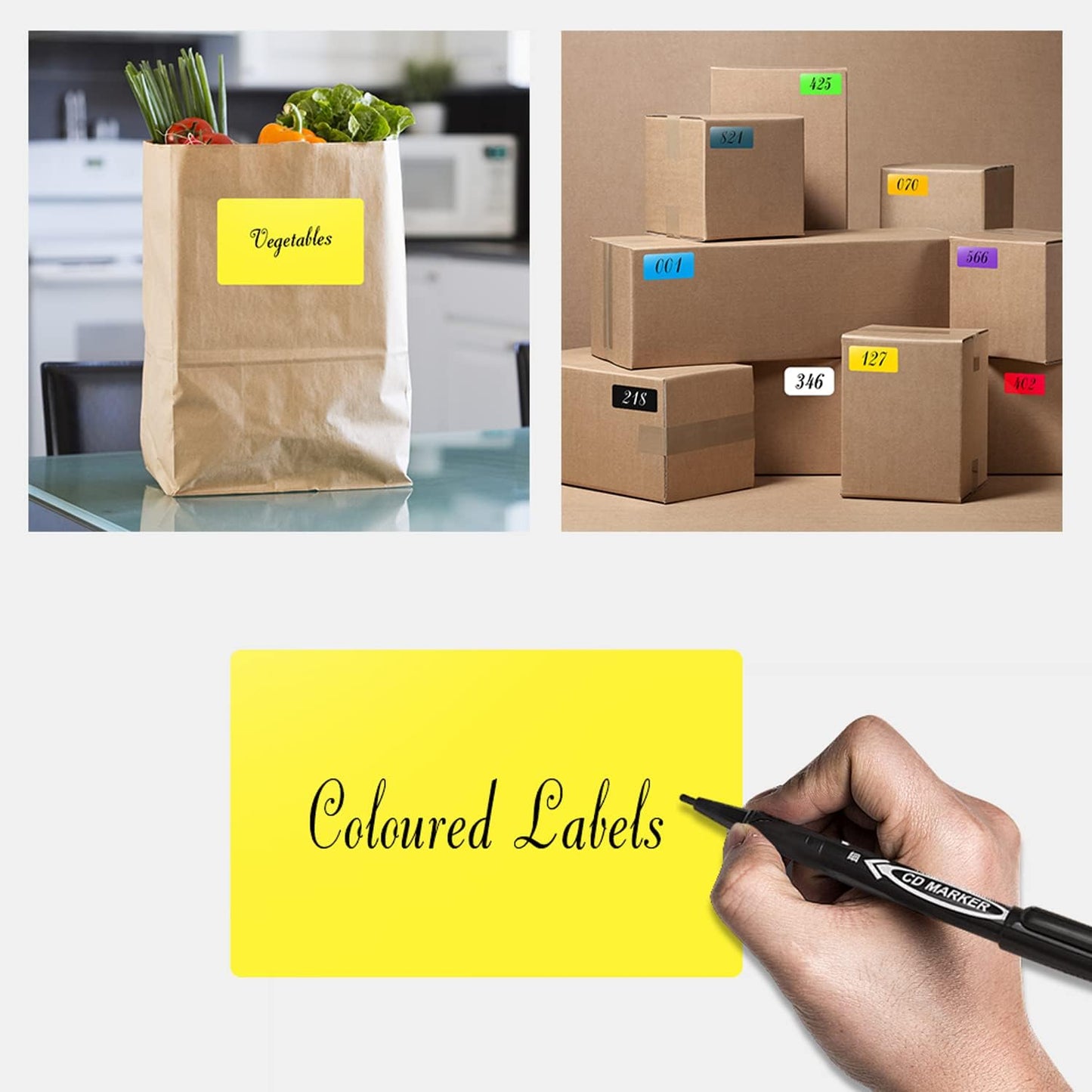 Rectangle Labels Sticker 3×5 Inch Vinyl Floor Stickers Color Coding Name Tags Roll Removable 200 PCS, Fluorescent Yellow