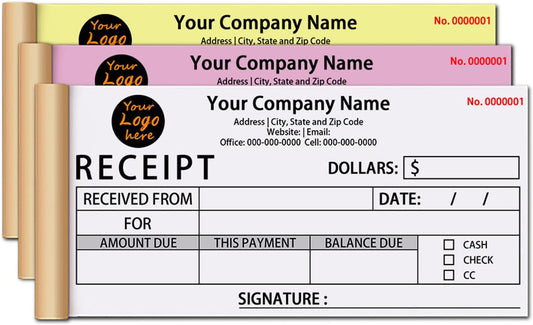 Custom Invoice Book in 3-Part /2-Part Receipt Book with Carbon Copies Personalized Carbonless Service Invoice Form Books Sales Order Book with Company Name Logo Address,H3-Receipt Book