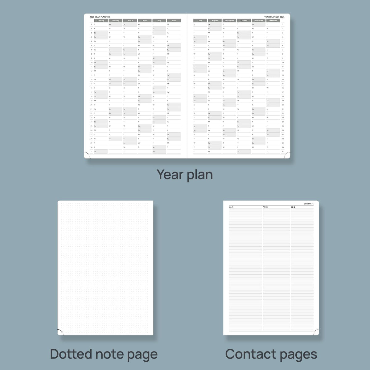 POPRUN 2026 Daily Planner One Page Per Day Even Weekends A4 Large Size (8.5" x 12") - 12 Months Calendar Hourly Appointment Book with Inner Pocket, Pen Holder, Hardcover - Navy Blue
