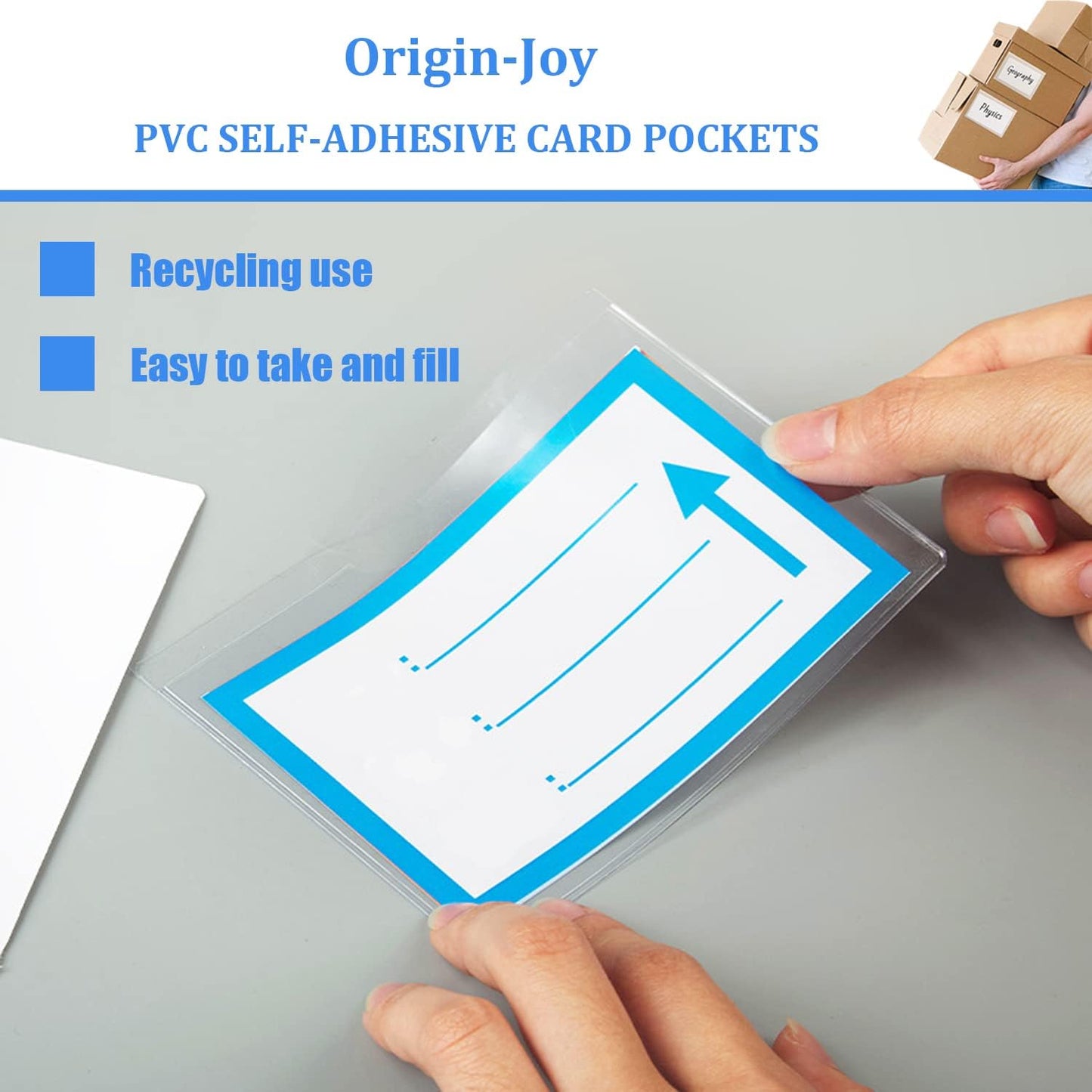 Origin-Joy 25 PCS Self-Adhesive Index Label Pockets, Clear Plastic Peel & Stick Card Holders with Top Open for Loading (10 x 4 inch)