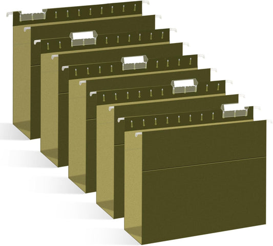 Extra Capacity Hanging File Folders, RAZCC 30 Pack Letter Size Reinforced Hanging Folders with Heavy Duty 3 Inch Expansion for Bulky Files, Filing Cabinet, Adjustable Tabs, Green