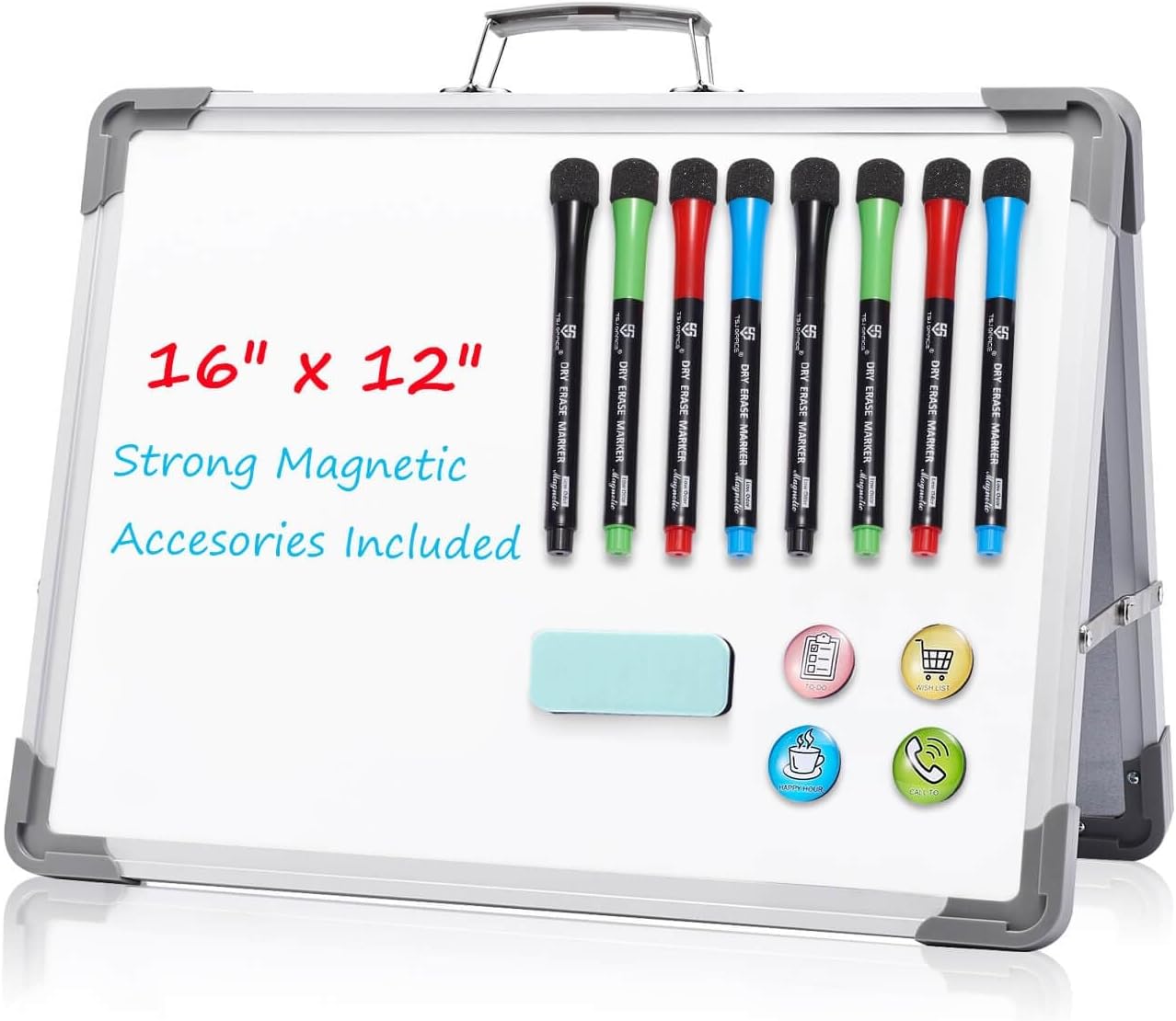 Small Dry Erase White Board - TSJ OFFICE 12" x 16" Mini Easel Desktop Double Sided Whiteboard, Portable Magnetic Board on Table Top with Holder for Drawing, Teacher Instruction, Memo Board