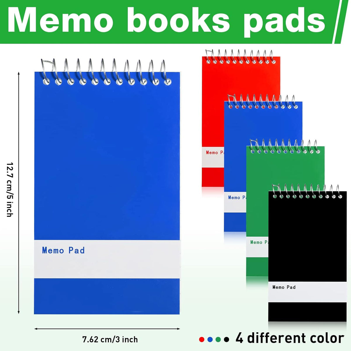 Thenshop 100 Pads Spiral Memo Pads Bulk 3 x 5 Inch Small Pocket Notepad Top Bound Lined 60 Sheets Mini Notebooks for School College Office Home Supplies (Black,Green,Dark Blue,Red)