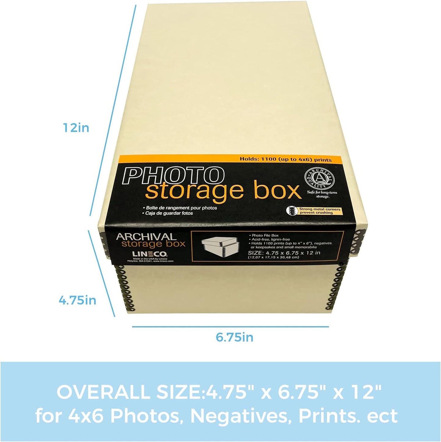 Lineco Photo Card Box, Museum-Quality Archival Storage, Acid-Free with Removable Lid, Bulk Storage for Negatives, Prints, Films, Photos, 4x6x12 Inches, Tan, 2 Pack