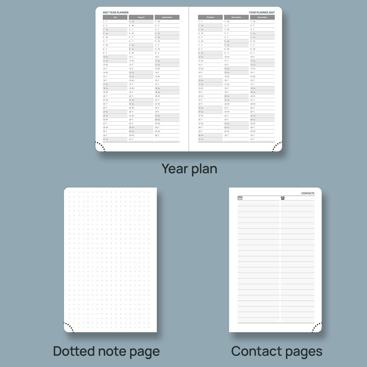POPRUN 2026 Daily Planner One Page Per Day A6 Size Calendar (4.25" x 6.25") - 12 Months Hourly Appointment Book with Hardcover, Monthly Tabs, Pocket, Pen Holder - Navy Blue