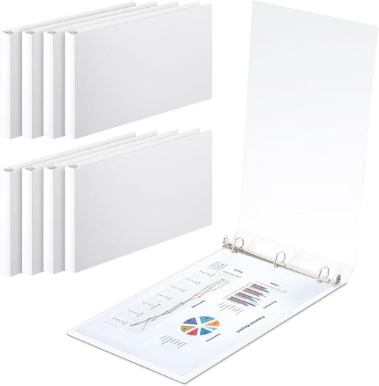 8 Pcs 11 x 17 Inch 3 Ring Binders 1 Inch Rings Heavy Duty View D Ring Binders Economy Holds 11" x 17" Paper for Artwork Blueprints, Office, Home, Work Places(White)