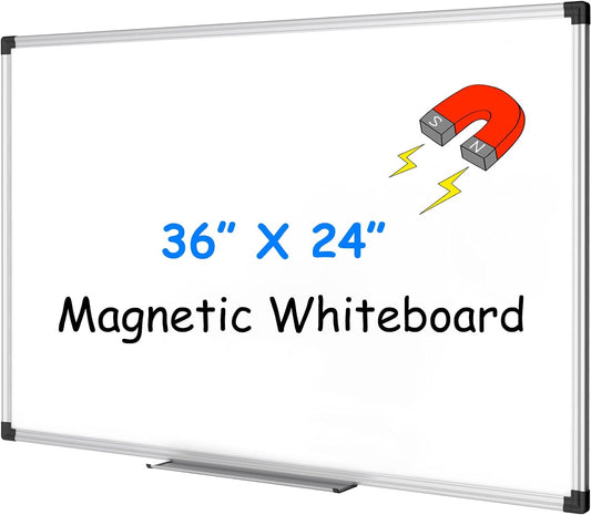 XBoard Magnetic Whiteboard 36 x 24 Inch, Hanging Dry Erase Board with Aluminium Frame & Marker Tray 3' x 2' | Wall Mounted Magnetic White Board for Home School Office