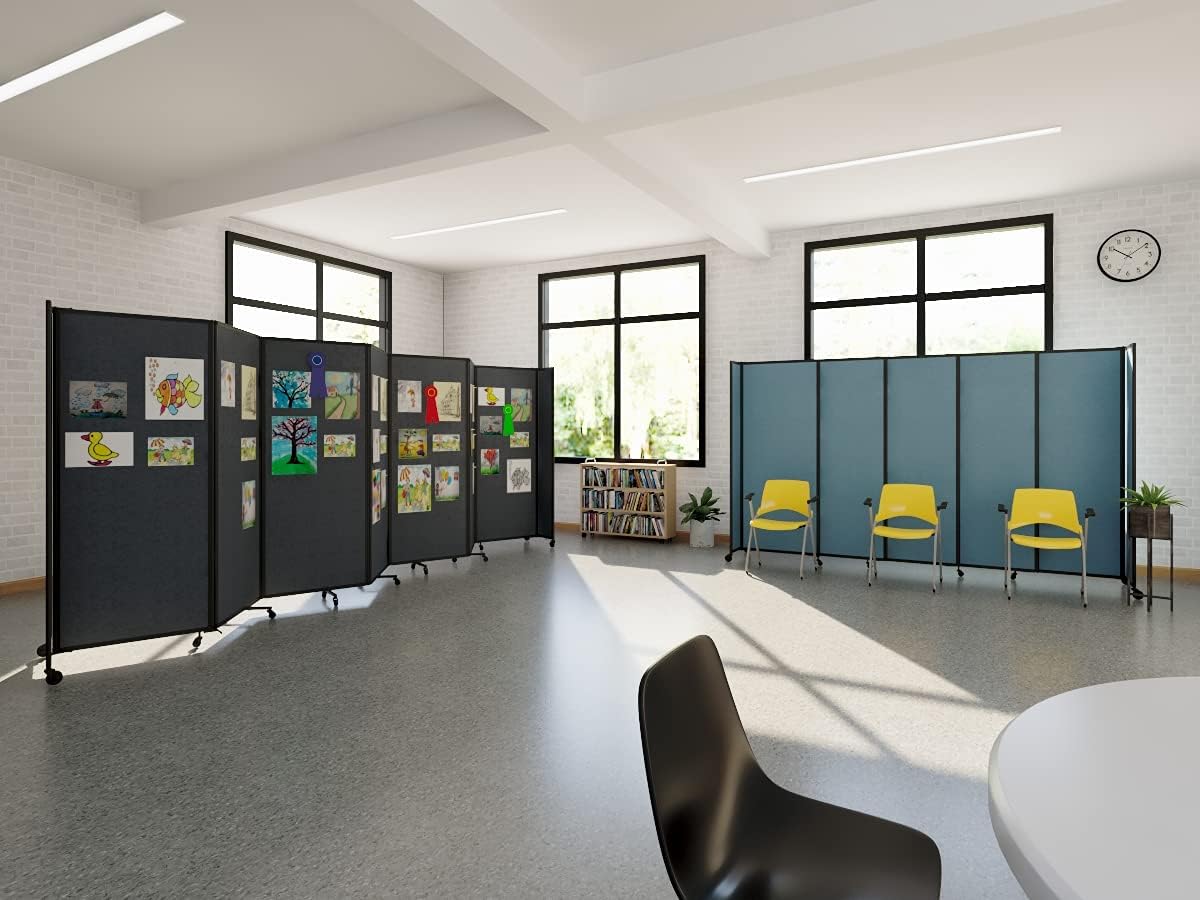 Versare Straightwall Sliding Portable Wall Partition | Freestanding Office Dividers | Locking Wheels | Temporary Room Separator | 7'2'' Wide x 4' Tall Ocean Fabric Panels