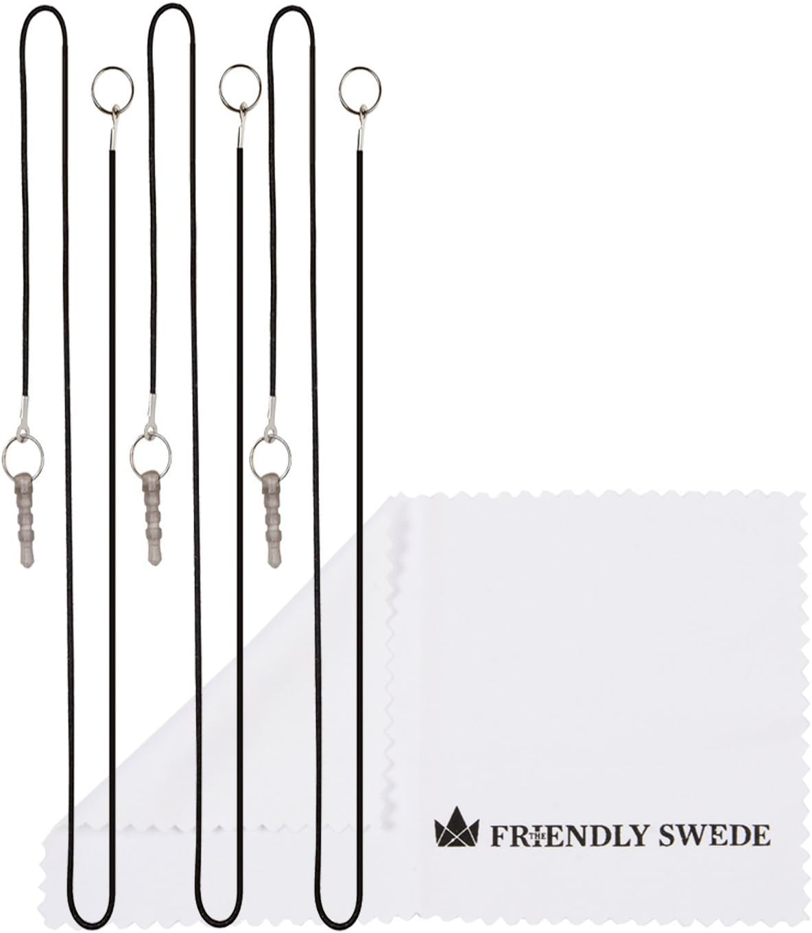 The Friendly Swede Extra Long Stylus Pen for Touchscreen — Set of 3 Micro-Knit 7.3" Capacitive Stylus Pens; Including 3 Replaceable Fiber Tips, 3 Elastic Lanyards & Cleaning Cloth - Silver