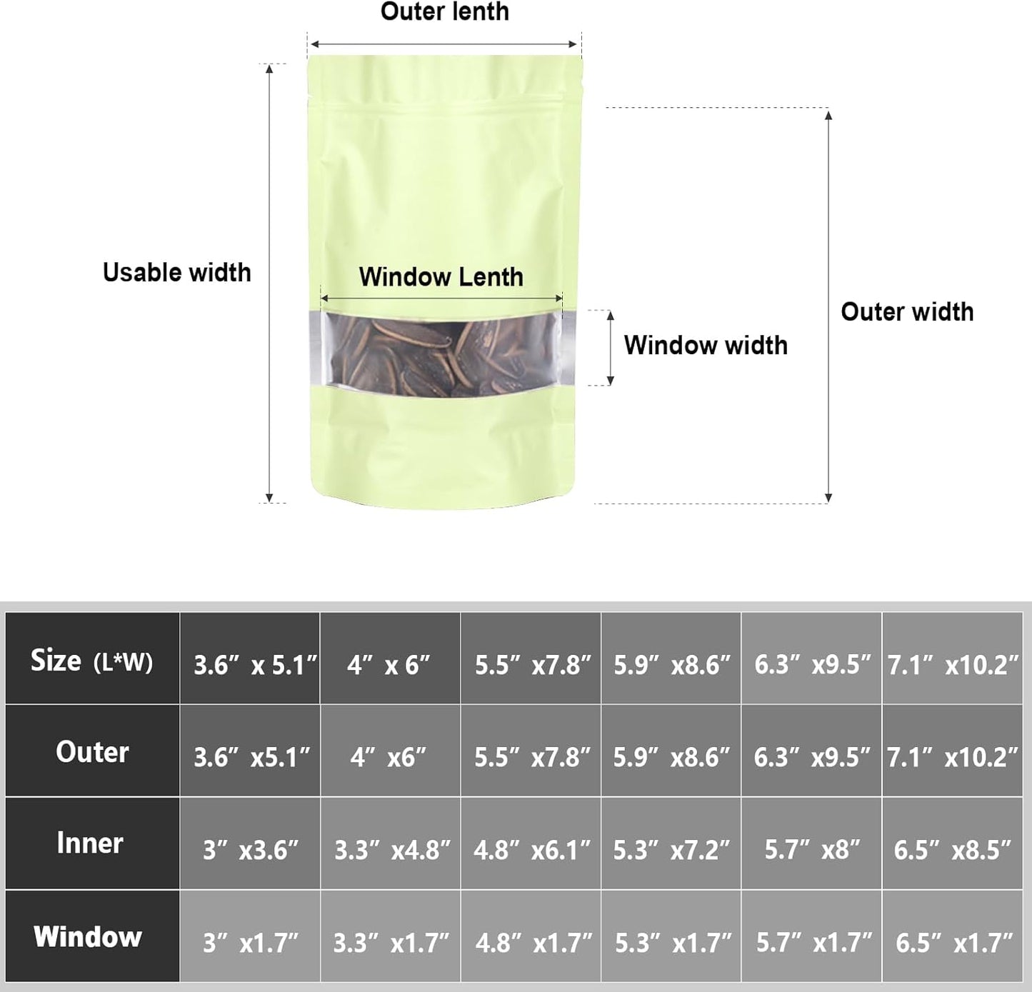 4"x6" 120pcs Mylar Bags for Food Storage,Smell Proof Bag with Matte Window Resealable Food Storage Bags for Small Business, Stand-up Foil Pouch Packaging Freeze Dried Candy Bag(Beige)