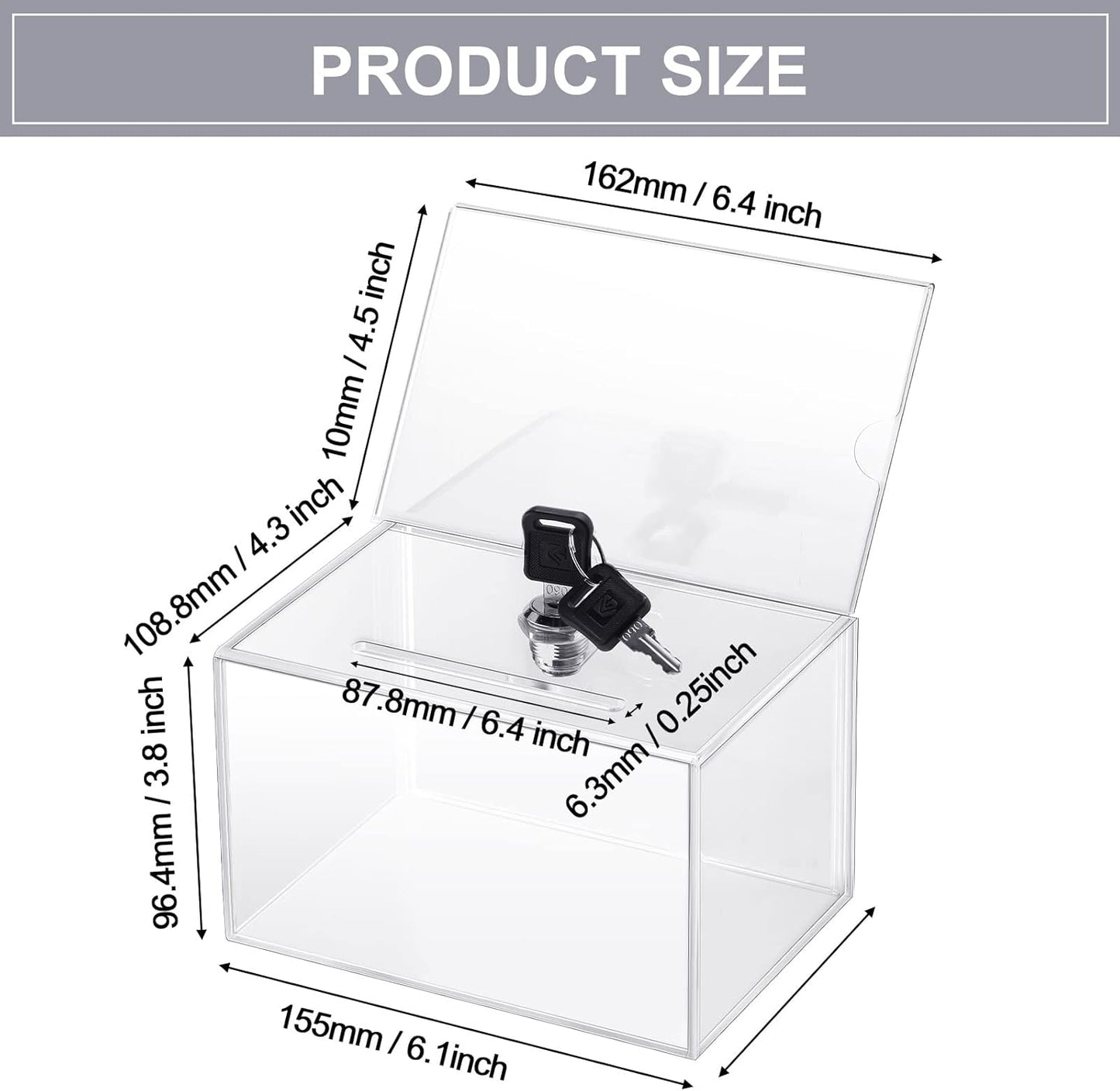 8 Packs Acrylic Donation Box with Lock and Sign Holder Clear Suggestion Ballot Box Plastic Voting Comment for Tip Jars Ticket Charity Survey Raffle Contest Fundraising, 6.1 x 4.3 x 3.8 Inch (Clear)