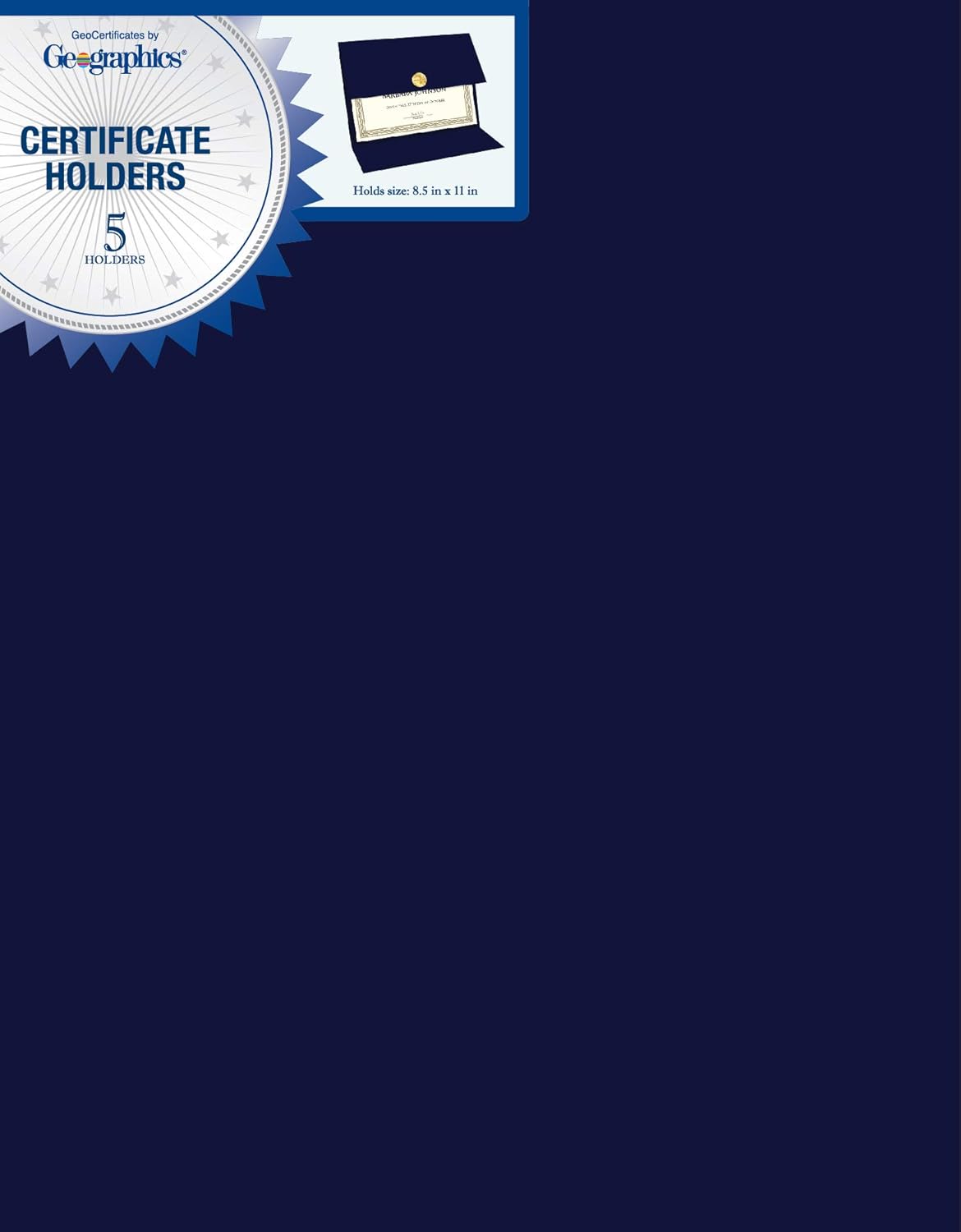Certificate Holders - Tri-Fold Navy Linen 9.25x12.5 Inches - Embossed Die-Cut 80 lb Cover Stock - Silver Medallion Foil Stamp - Ideal for Awards - 218 GSM Document Holder