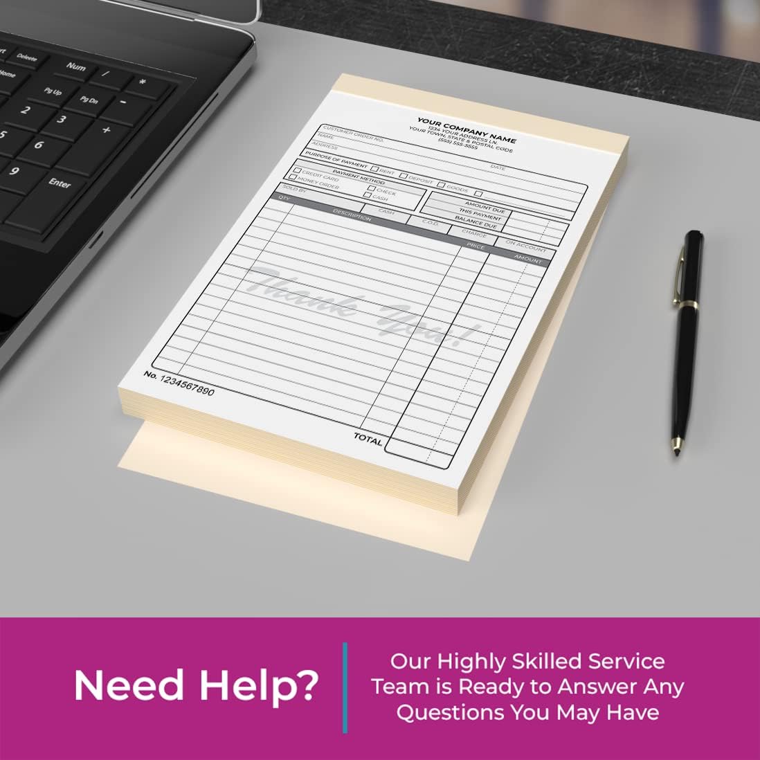 Custom 5.5" x 8.5" Carbonless NCR Books in 3-Part Triplicate Invoices, Receipts, Work Orders, Sales Orders, Purchase Orders, Estimates, Quote Forms with Your Company/Business Name (66 Sets)