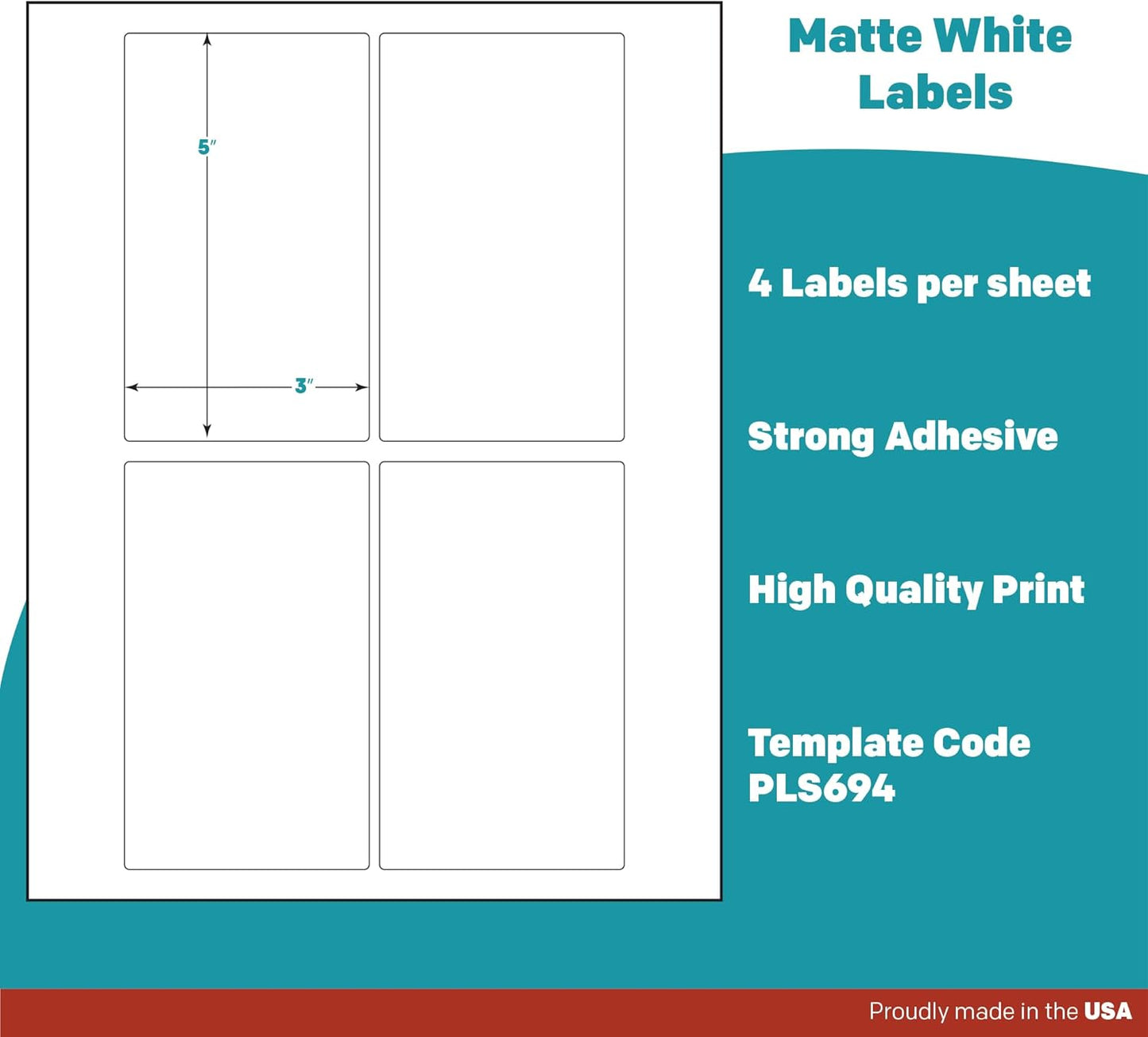 Premium Label Supply White Sticker Labels – 3" x 5" – Laser/Inkjet Compatible – (4 per Sheet), 1000 Sheets – 4,000 Total Adhesive Labels