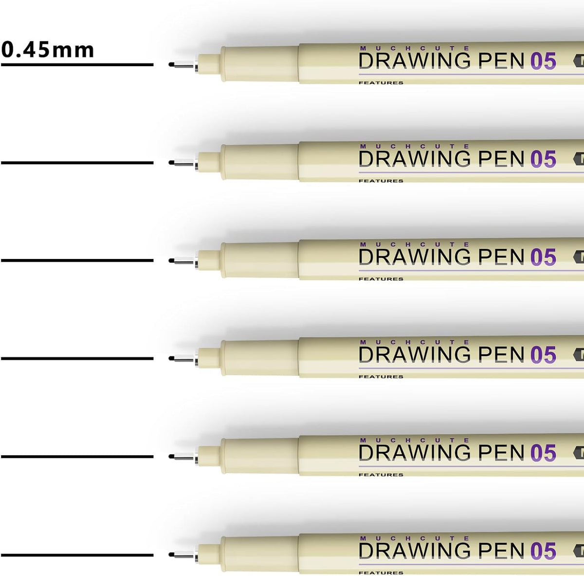 Muchcute 05 Fine Point Writing Pens: 6 Black 0.45mm Thin Micron Pen 05 No Bleed Bible Journaling Study Supplies Annotation Smooth Waterproof Micro Line Needle Tip Fineliner Gel Felt Ink Markers Stuff
