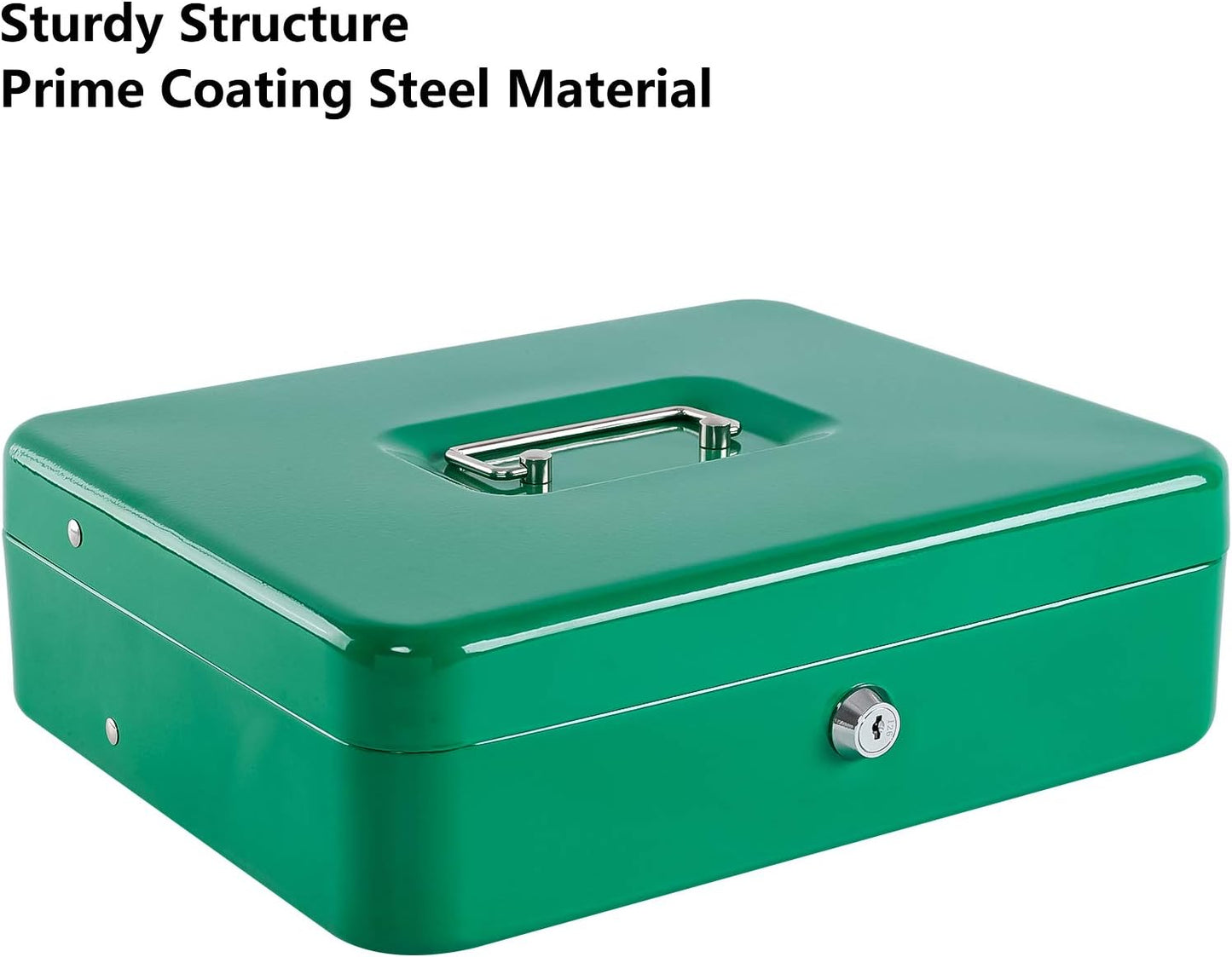KYODOLED Locking Cash Box with Lock,Money Box with Cash Tray,Lock Safe Box with Key,Money Saving Organizer,11.81Lx 9.45Wx 3.54H Inches,Green XL Large