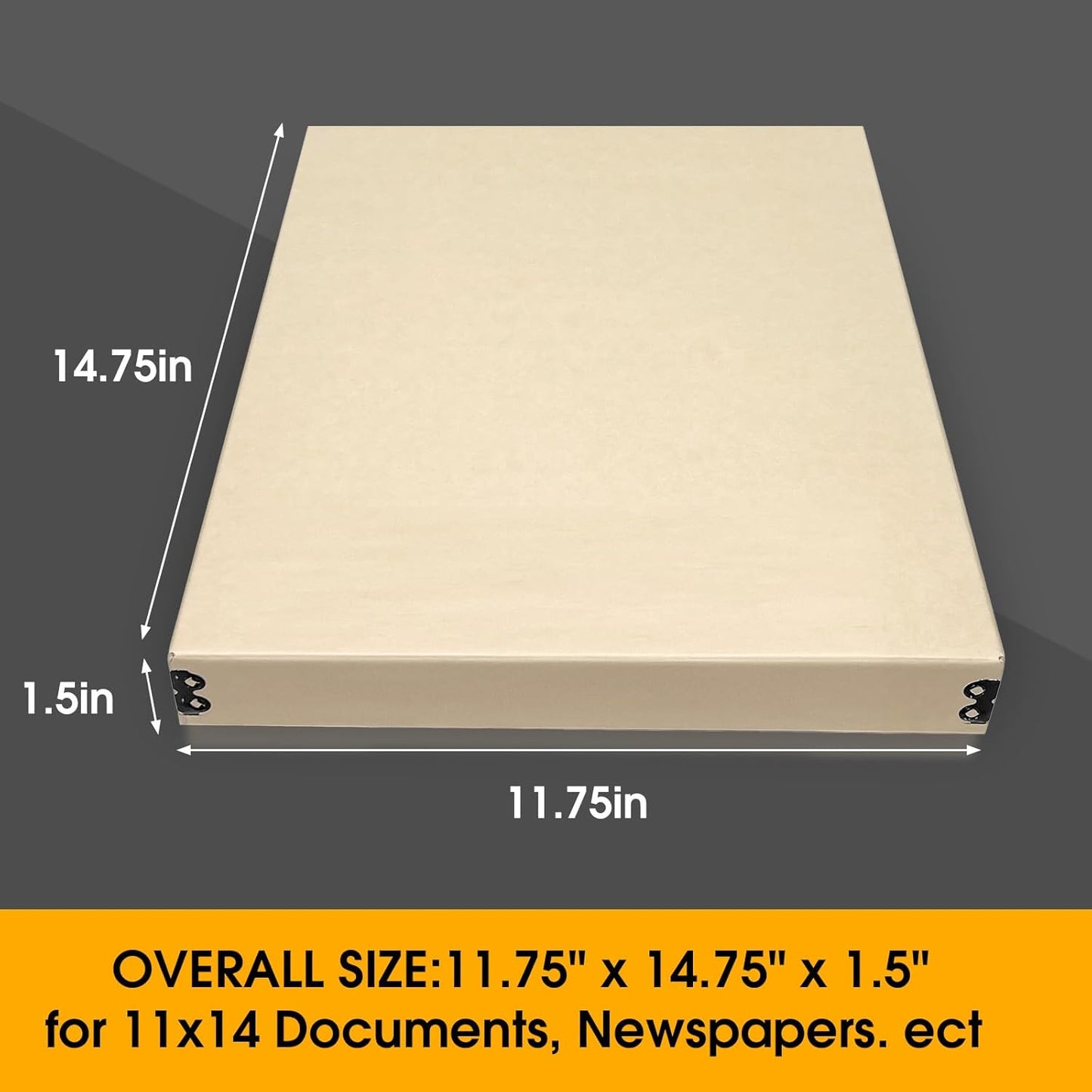 Golden State Art, Archival Storage Box, Acid-Free Drop Front Museum Box with Metal Edge for Storing Artwork Photos Documents Prints Arts And Crafts (Tan-11.75x14.75x1.5 Inches)
