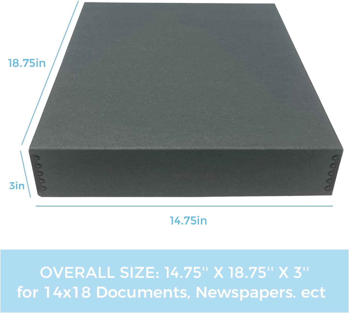 Lineco Museum Archival Storage Box, 14.75x18.75x3 in. Drop Front Design. Acid-Free with Metal Edge. Organize Photos, Pictures, Prints, Documents, Crafts, DIY. Gray, 1 Pack