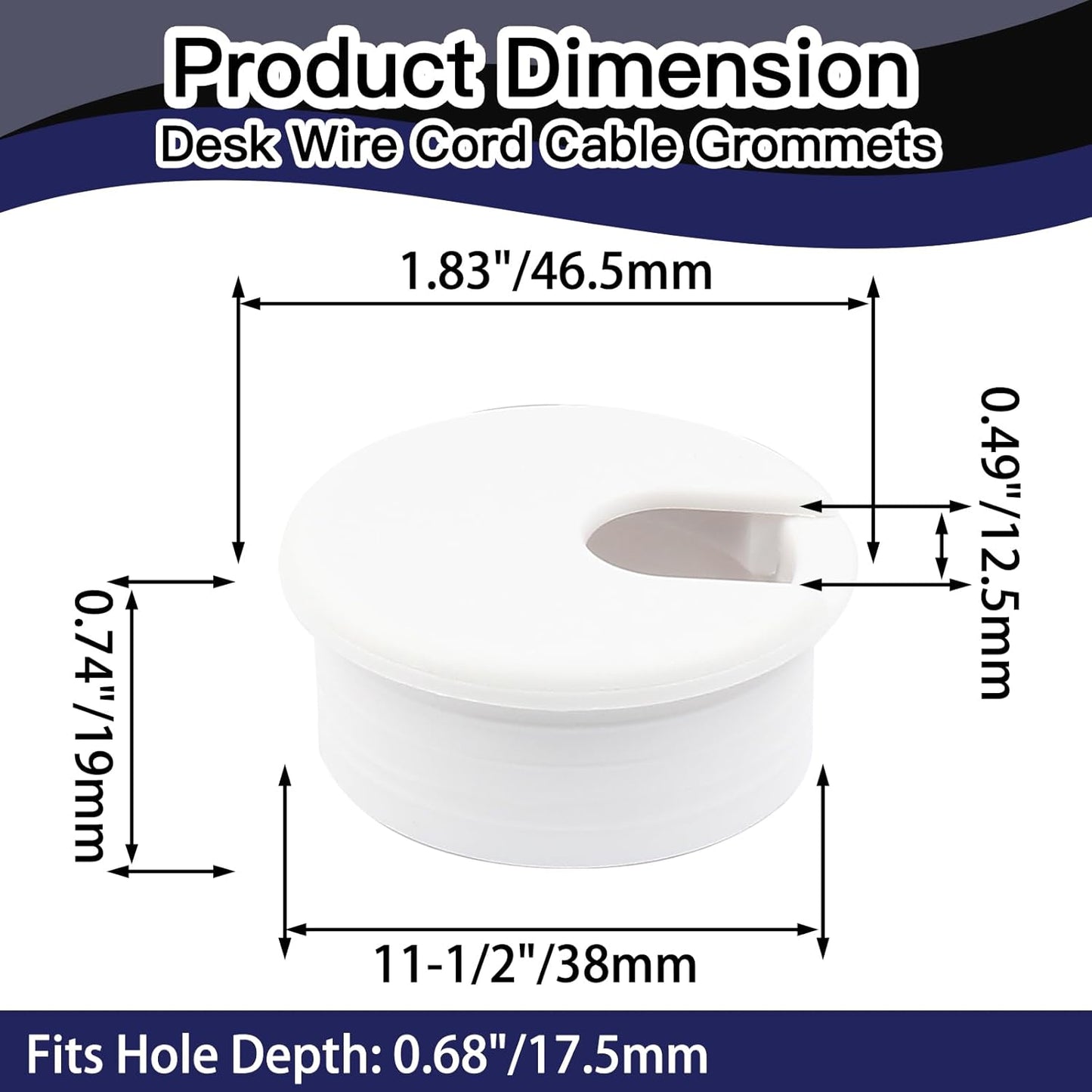 2pcs 1-1/2 Inch Desk Grommet, Plastic Desk Hole Cover, White Cable Hole Cover, Desk Hole Grommet for Wire Cord Organizing Office Computer Desk