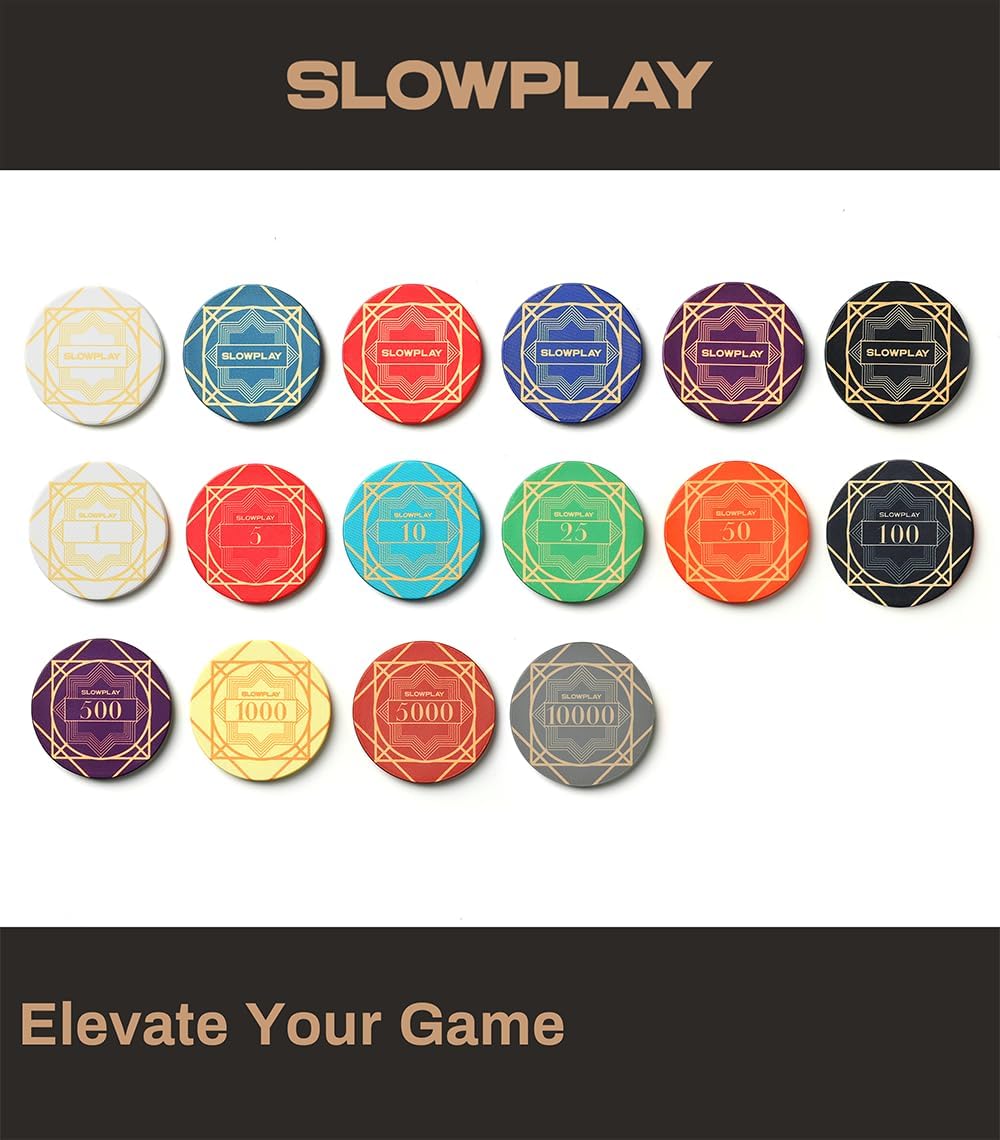 SLOWPLAY Nash Ceramic Poker Chips in Bulk, Casino Grade Ceramic 12-Gram Poker Chip for Texas Hold'em, 43mm Professional Chips Pack of 50 with Denomination of 1