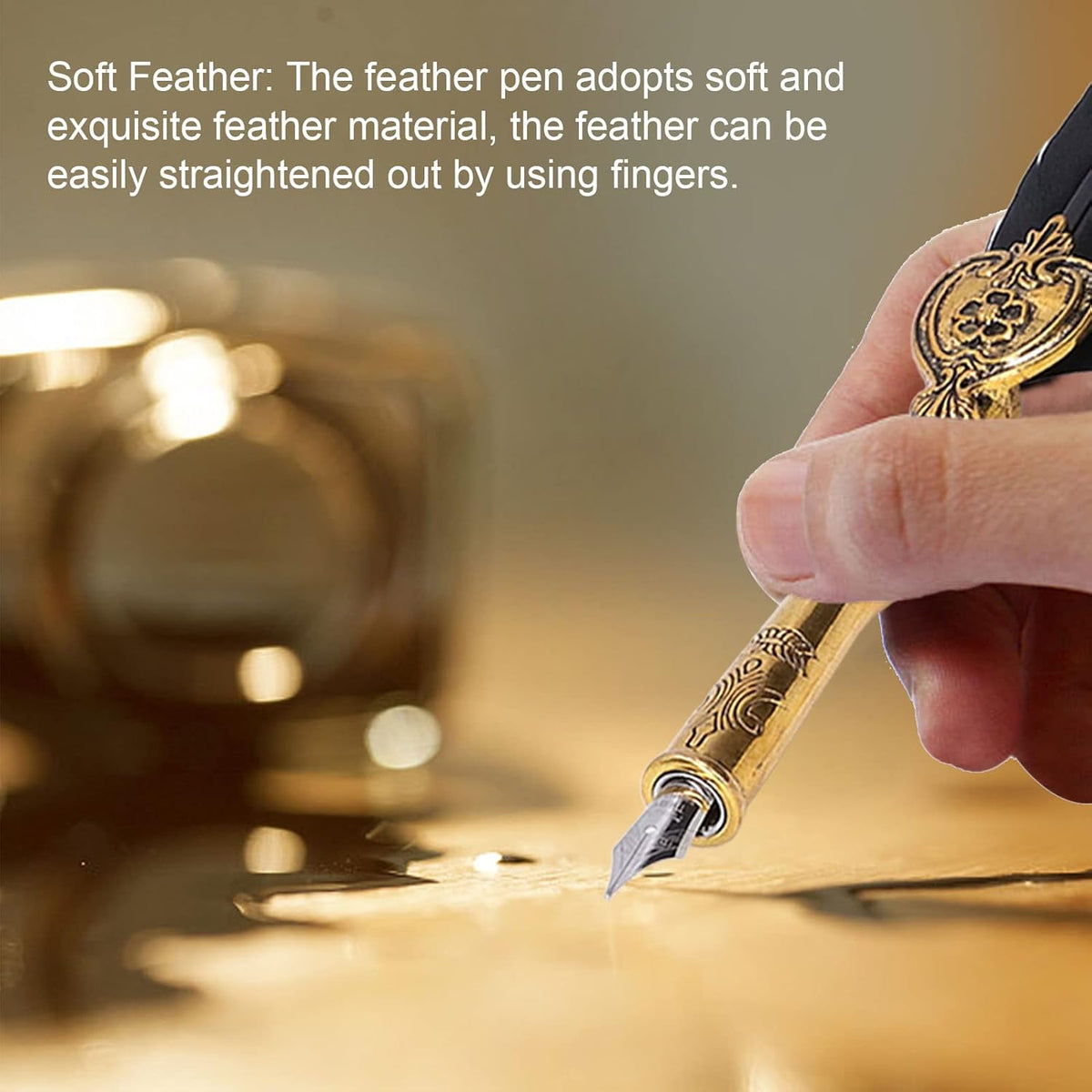 Feathe Quill Fountain Pen Ink Set, Fountain Pen Kit, Exquisite Vintage Elegant Calligraphy Inks Set with 5 Nibs 1 Base 1 Empty Bottle for Signing Writing Supplies(Without Ink) (Black)