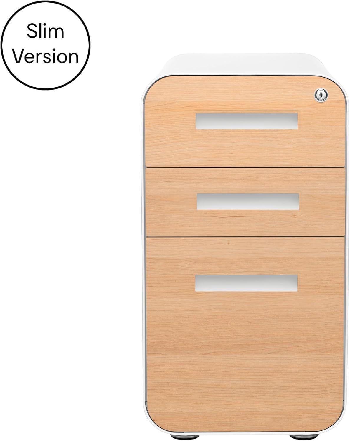 Laura Davidson Furniture Stockpile Slim 3-Drawer Mobile File Cabinet with Lock - Under Desk Metal Filing Cabinet, Legal/Letter File Folders, Wheels & Stationary Feet, Assembled, White/Wood Faceplate