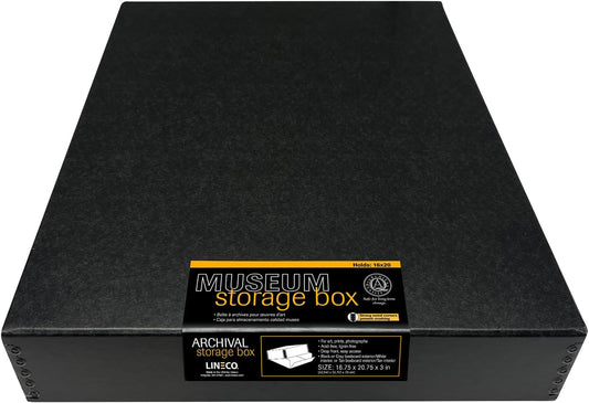 Lineco Museum Archival Storage Box, 16.75x20.75x3 in. Drop Front Design. Acid-Free with Metal Edge. Organize Photos, Pictures, Prints, Documents, Crafts, DIY. Black, 1 Pack