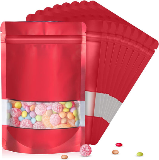 4"x6" 120pcs Mylar Bags for Food Storage,Smell Proof Bag with Matte Window Resealable Food Storage Bags for Small Business, Stand-up Foil Pouch Packaging Freeze Dried Candy Bag（Red）