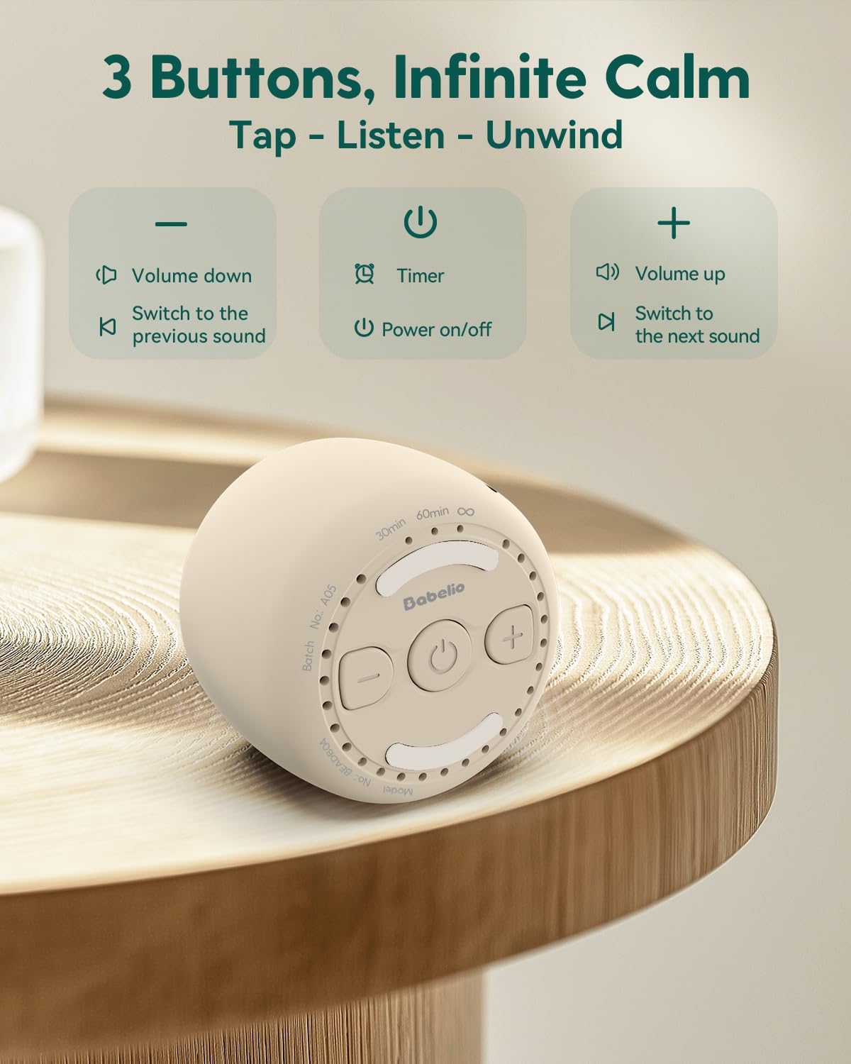 Babelio White Noise Sound Machine for Adults Kids Baby, Travel Sound Machine for Sleep, Mini and Portable, 15 Non-looping Sounds, Timer, Memory Function, Easy to Pocket and Travel, Putty Gray