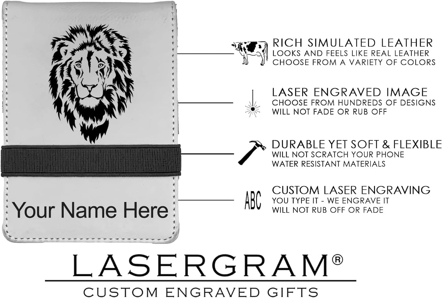 LaserGram Mini Padfolio with Notepad and Pen, Flag of The United States, Personalized Engraving Included (White)