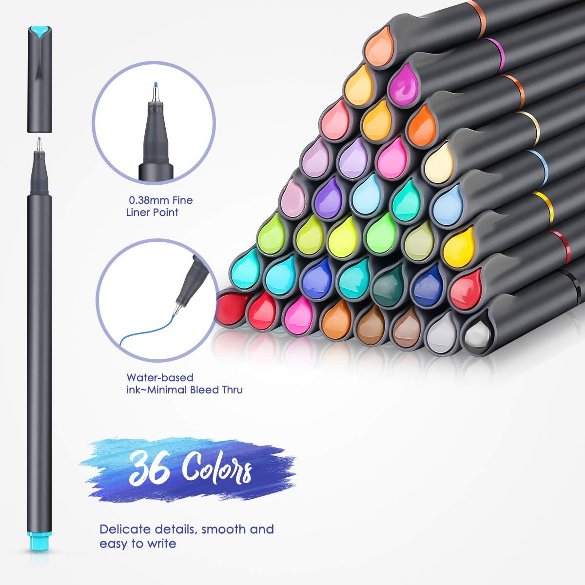 iBayam School Supplies Gifts for Teacher Student Teens Boys Girls Writing Drawing, Back to School Supplies, Colored Pens for Journaling Note Taking, 36 Vibrant Colors, 0.38mm Fine Tip Markers