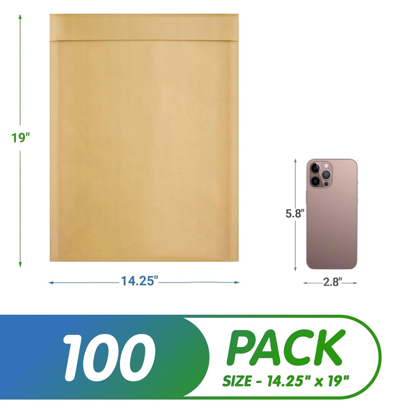 Natural Kraft Bubble Mailer Envelopes, 14.25 x 19 Inches. 100 Pack Mail Padded Envelopes Self Seal. Waterproof Kraft Bubble Mailers. Tear-Resistant Mailing Envelope Padded. Sturdy Paper Mailer