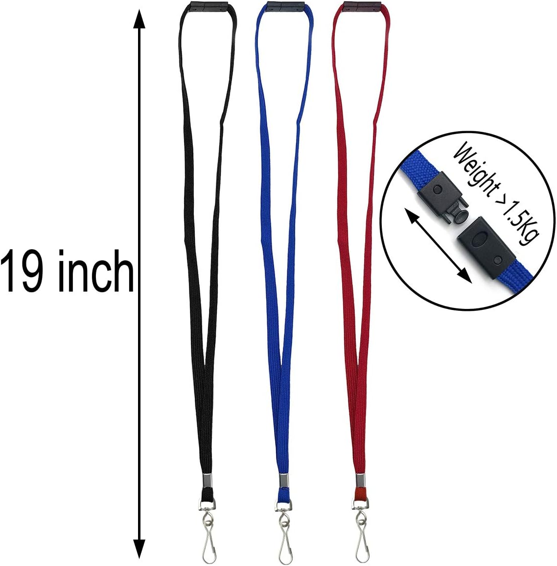 Bird Fiy Lanyards Safety Black Lanyards Neck Flat Premium Breakaway Badge Lanyard with J-Hook for ID Nametag Badge Holder (Black, 50 PCS)