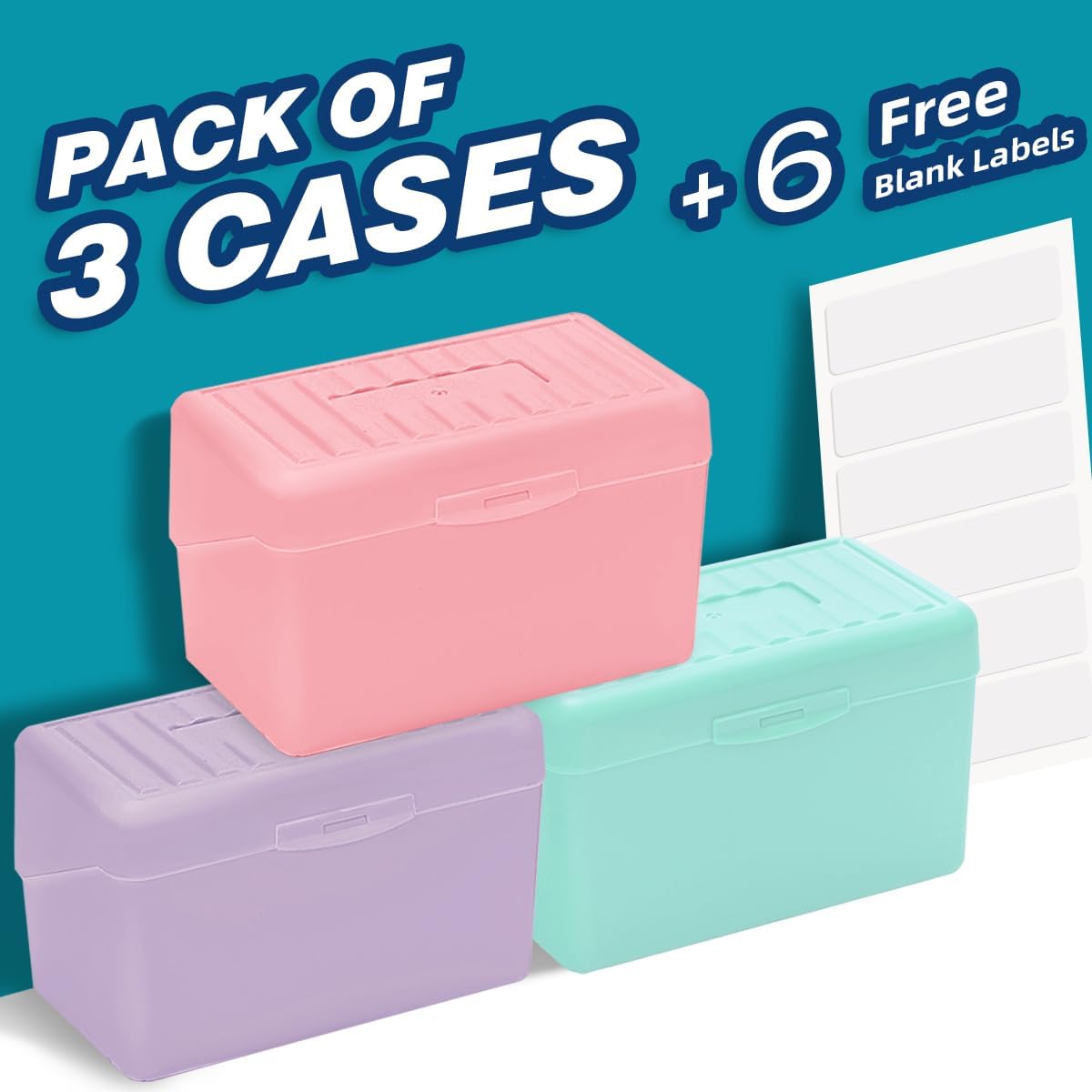H4D Index Card Holder 3x5, Index Card Box Organizer Case, 3x5 Flash Note Card Holder, 3 Packs (Pastel Colors)