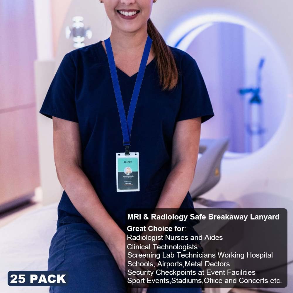 25 Pack Bulk-Polyester Breakaway Lanyards with Plastic No Twist Clip & Safety Breakaway Clasp-Great for Radiology-School Hospital-MRI Safe-Neck Strap I.D. Badge Holders 36” (Blue) by BETOOM