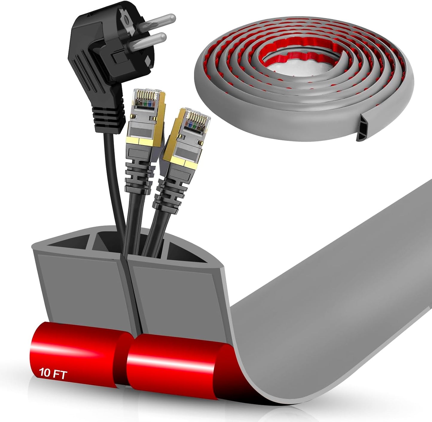 Floor Cord Cover Self Adhesive Cord Hider,10FT Cable Management, Extension Strip Protector for Wires, Prevent Cable Trips for Offices, Gyms, Exhibitions Cavity:0.51"(W) x 0.3"(H) Gray