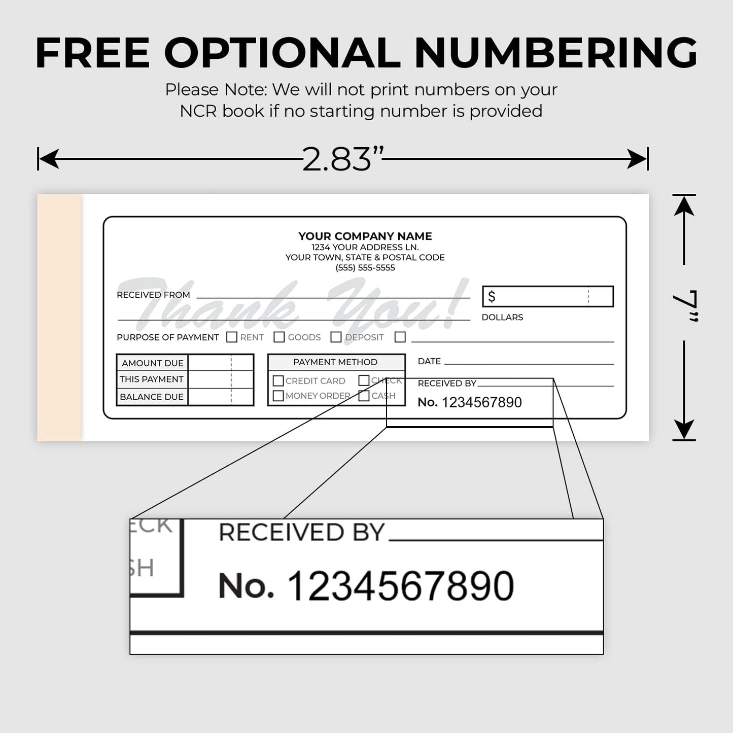 Custom 2.83" x 7" Carbonless NCR Books in 3-Part Triplicate Invoices, Receipts, Work Orders, Sales Orders, Purchase Orders, Estimates, Quote Forms with Your Company/Business Name (99 Sets)