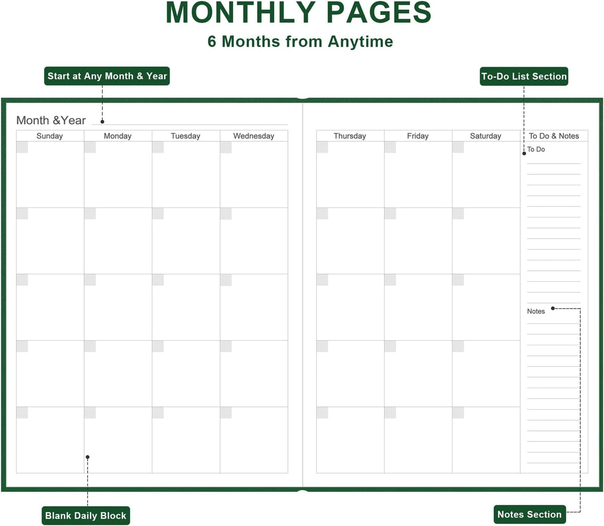 Daily & Monthly Planner for 2025 2026 or Anytime - ADHD Planner Two Pages Per Day, Daily Planner Undated to Increase Focus, Eliminate Overwhelm, Achieve Your Biggest Goals, 8.5'' × 11'', Blue